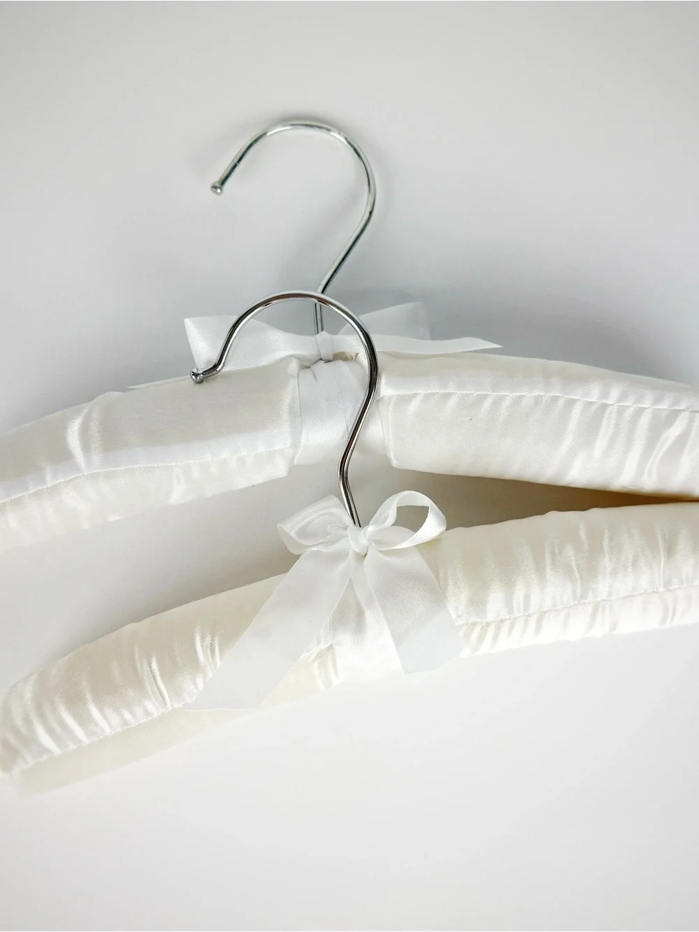 Padded Satin Kids Closet Hangers with Decorative Bow - White